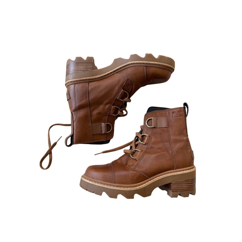Sorel Joan of Arctic Wedge Heel Brown Leather Ankle Boots Size 9